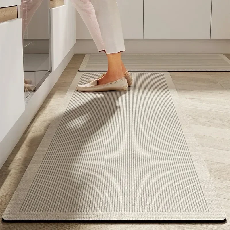 Kitchen Carpet Water-absorbent Anti-slip Floor Mat Diatom Mud Oil Absorption Foot Mats Minimalist Stripe Home Decoration Rug 3