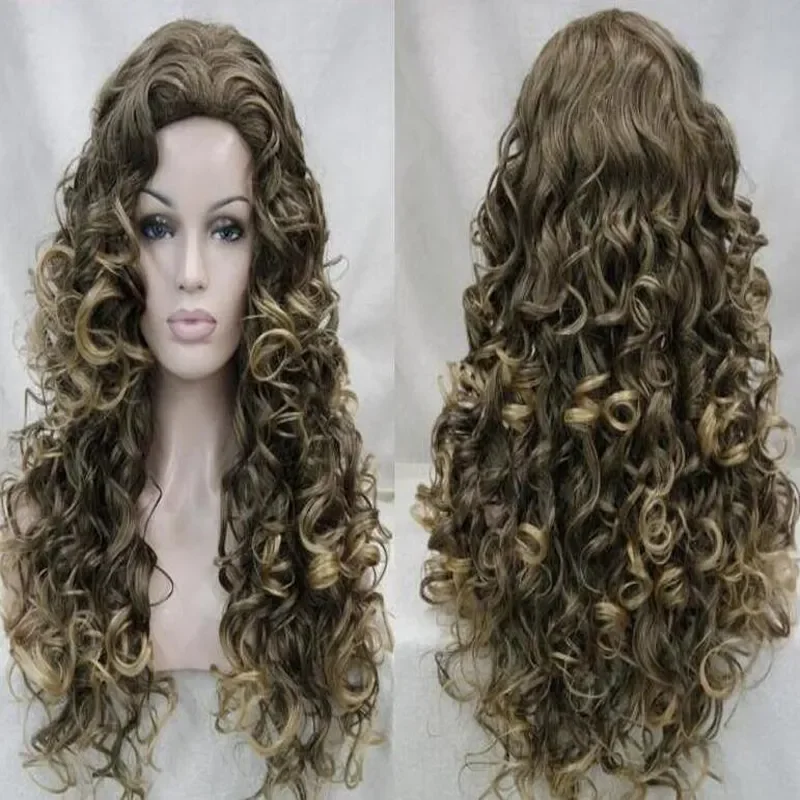 

Популярные длинные смешанные коричневые волнистые кудрявые женские парики для косплея