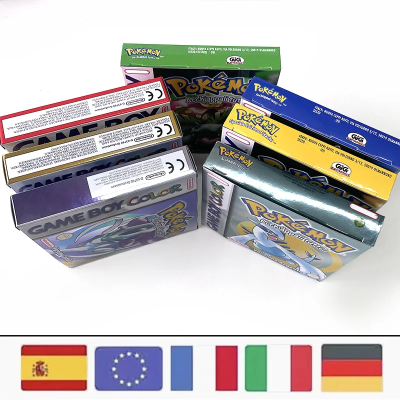 5 langues Pokémon Crystal Yellow Green Red Gold Blue Silver GBC Game Beautifully Sealed B0X