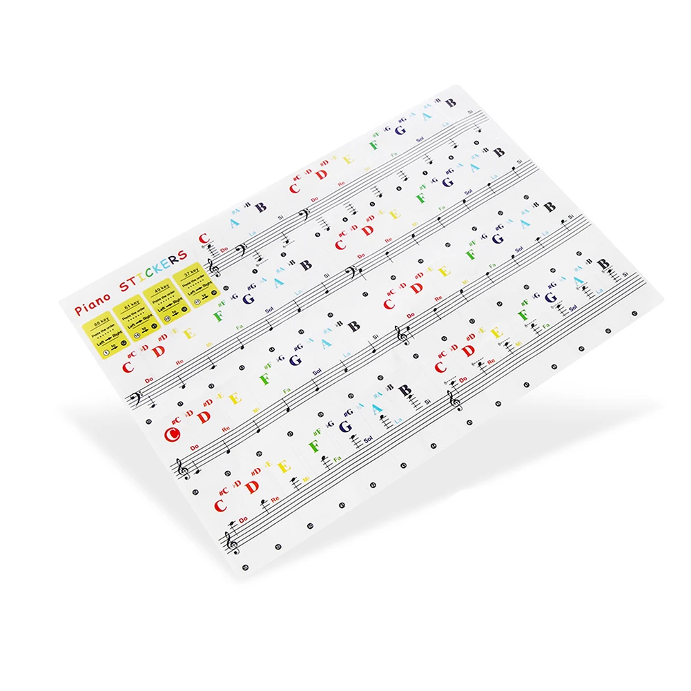 Transparent Colorful Pianos Keyboards Stickers Notes 15.5x40mm For 88/61/49/37 Keys Beginners Musical Instrument DIY Decoraction piano keyboard stickers