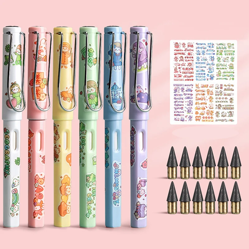 

Kawaii Eternal Pencil Unlimited Writing for Kids Art Sketch Cute Pen Anime Without Sharpening Drawing School Supplies Stationery