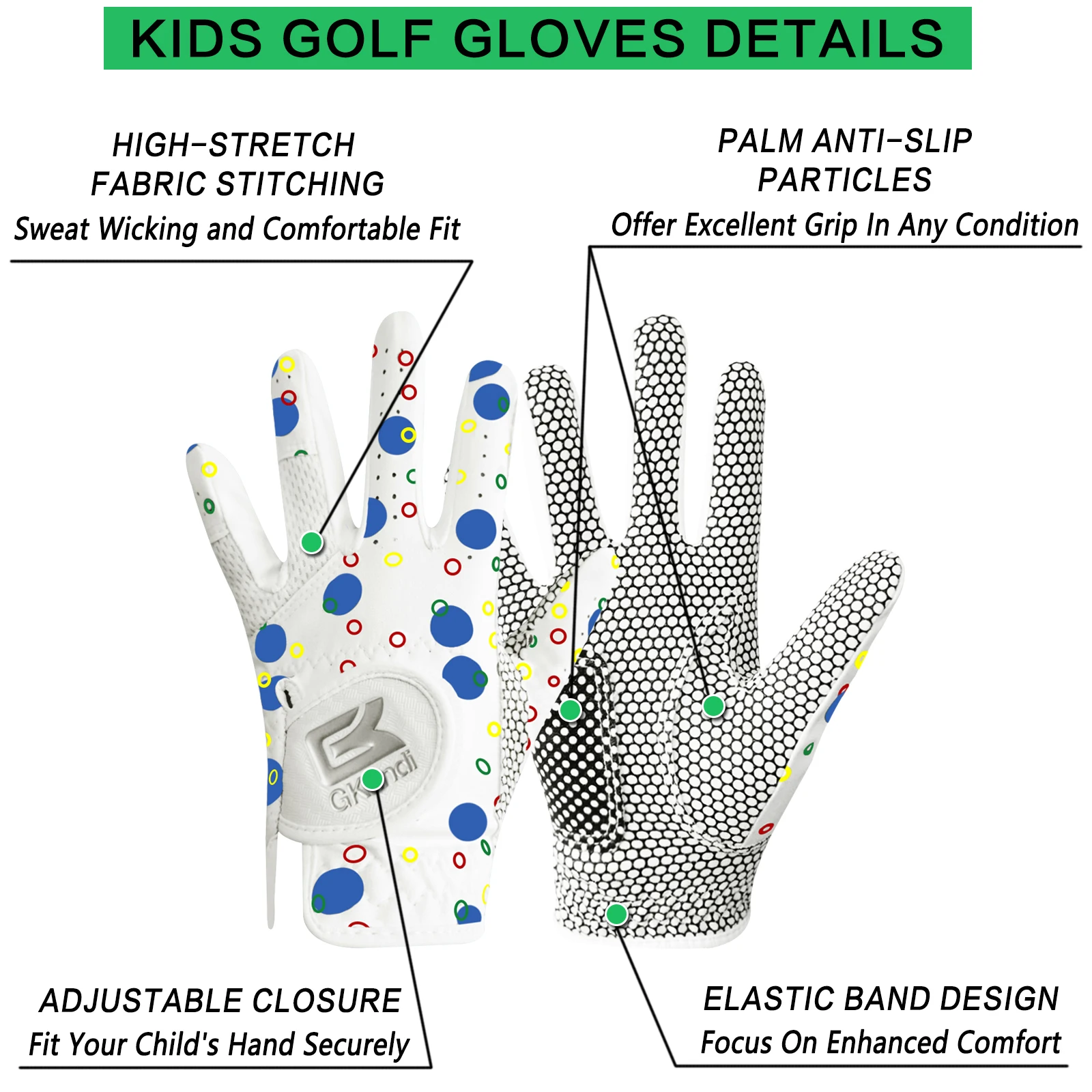 Golf Gloves for Kids Junior Youth Toddler Boys Girls, Left Right Handed S M Large XL Size, Durable Quick Dry 2