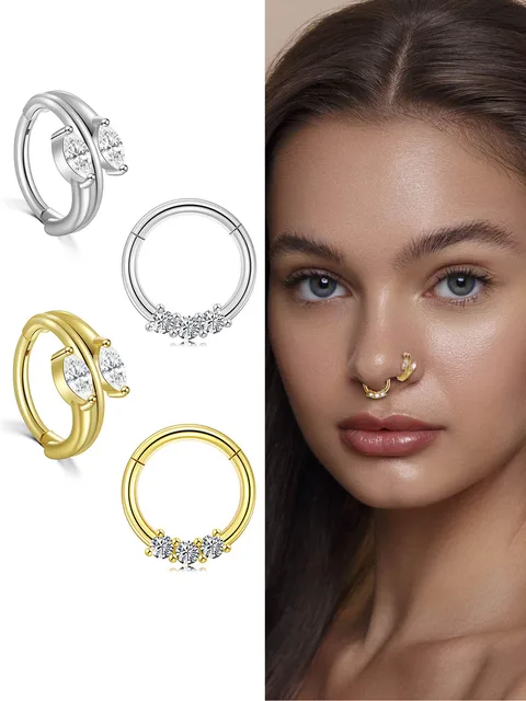 Set 8 Orecchini A Cerchio Acciaio Chirurgico 316L | Piercing Naso Labbro Clicker - Foto 9