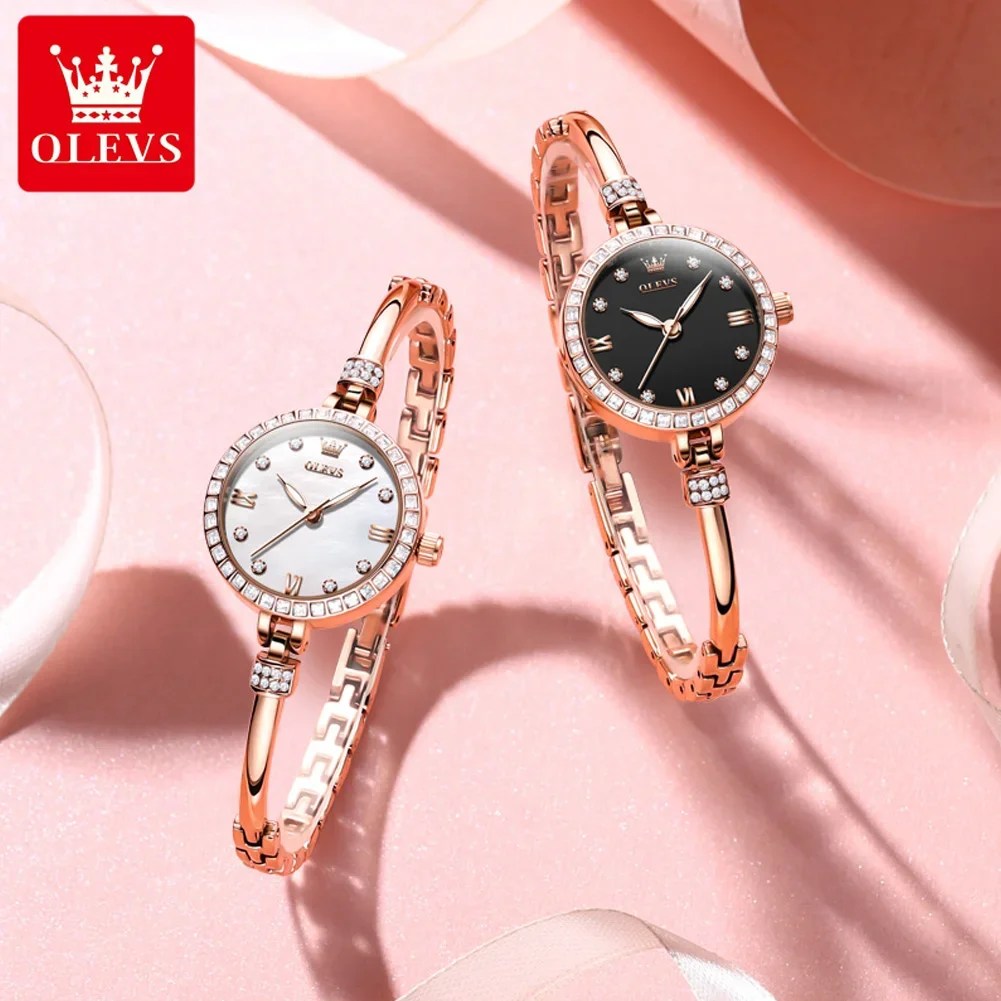 

OLEVS 5585 Bracelet Quartz Watch for Women Ultra Thin Luxury Waterproof Wristwatch Diamond Dial Top Brand Female Watches Gifts