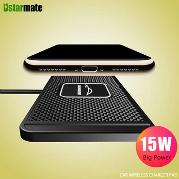 차량용 고속 무선 충전기, 실리콘 패드, 크래들 스탠드, 삼성에 적합한 S20 S10 아이폰 12 14 15 프로 Xs 맥스용, 15W
