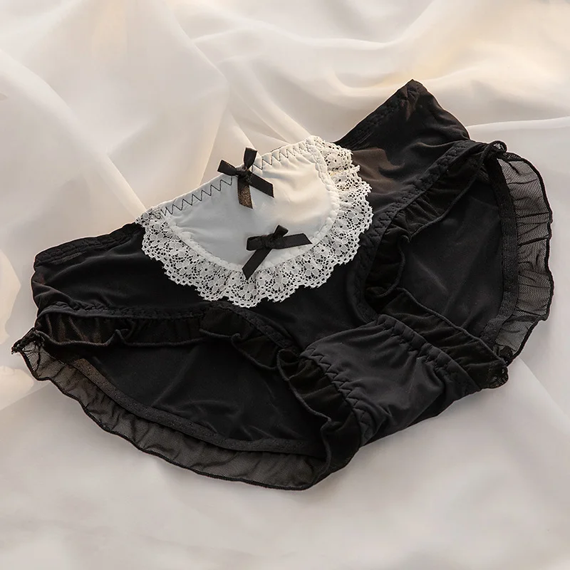 

L/XL 5Colors Bowknot Ruffled Underpant Cute Lolita Comfortable Women Daily Night Club Lingerie Briefs Knickers Underwear