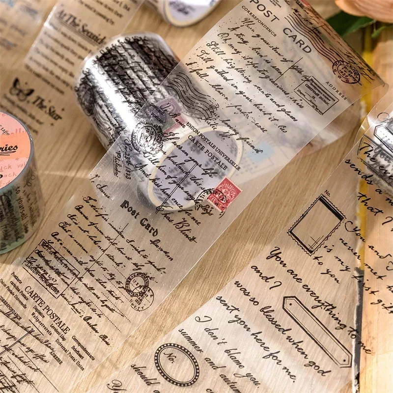 1Roll Tape Transparent Seal Simple Basic Collage Fastener Time Book Draft Series Vintage English Supplies Scrapbook 50MM*2M 4