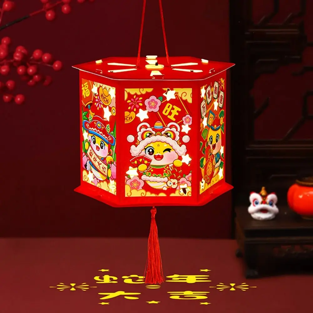 Cartoon 2025 Snake Year Portable Lantern Chinese Style Traditional New Year Luminous Lantern Blessing Children Handheld Lantern