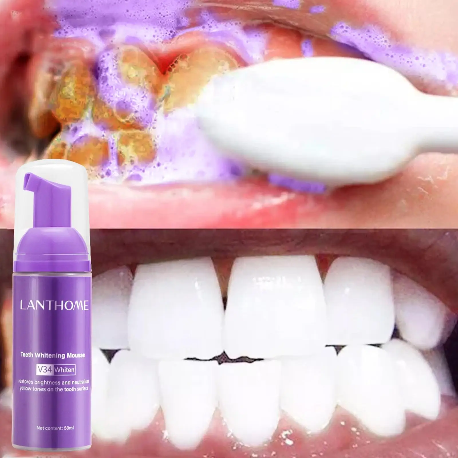 2PCS 50ml V34 Mousse Toothpaste Teeth Whitening Removing Yellow Teeth Cleaning Tooth Stain Oral Fresh Tooth Care Teeth Cleaner Teeth Whitening Toothpaste