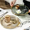 Luxury Storage Tray With Golden Handle Household Tea Dessert Fruit Storage Tray Plate Dinner Plate for Living Room Kitchen 3