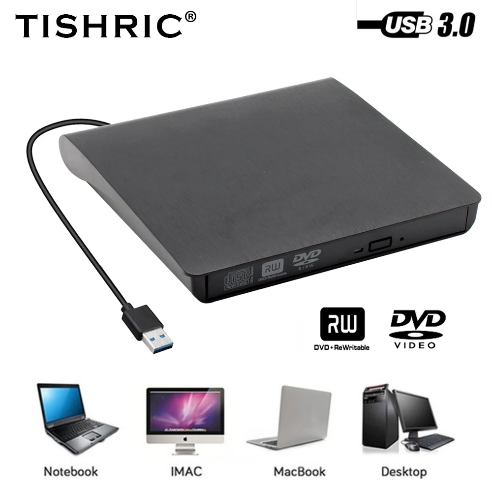 TISHRIC CD DVD 외장 케이블, USB 3.0 케이블, 휴대용 RW, 광학 호환