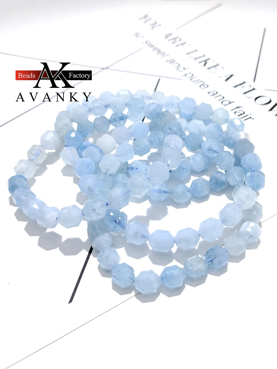 Natural Faceted Aquamarine Passepartout Single Lap Necklace For Women Girl Birthday Gift Fresh Bracelets Fashion Jewelry 7mm