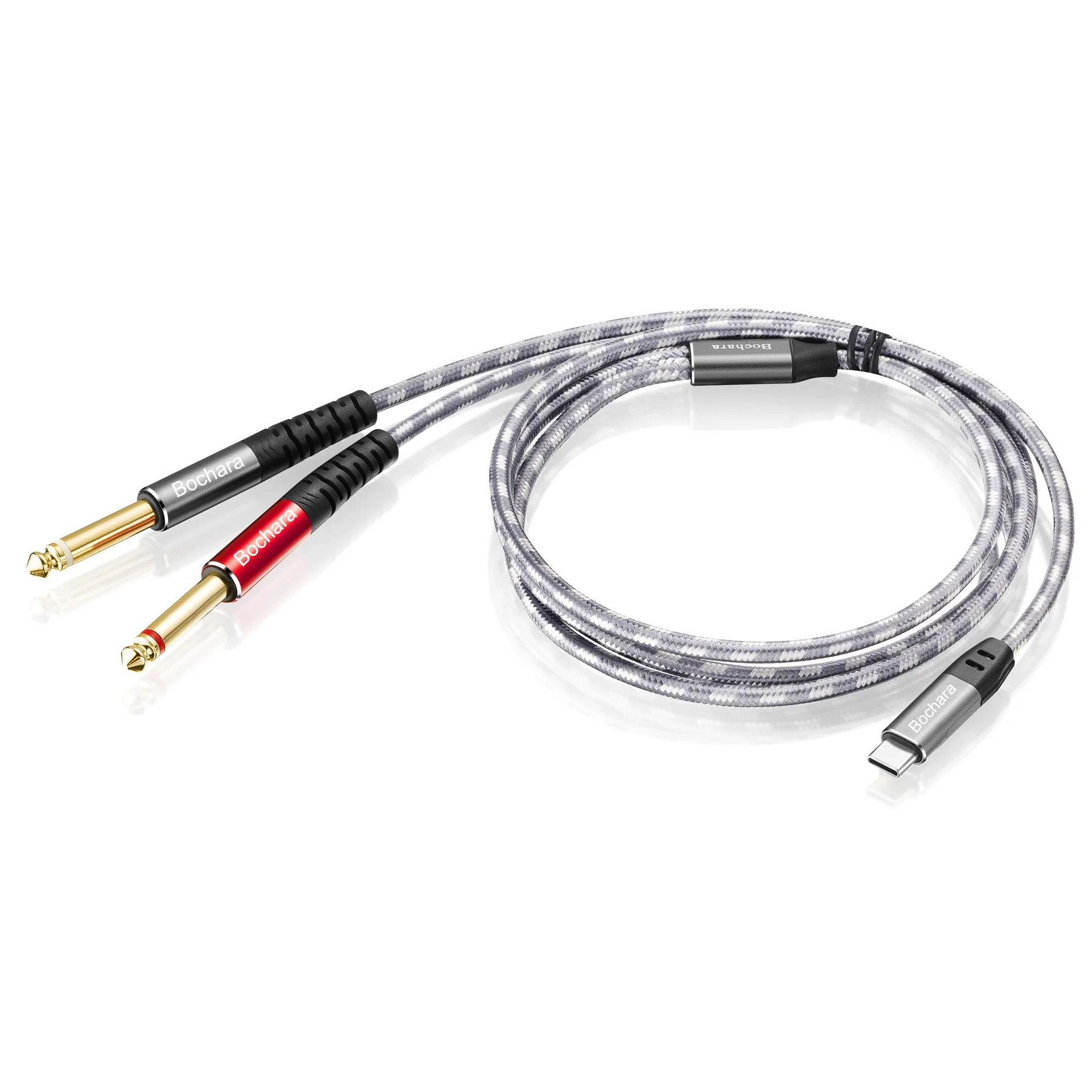 Braided Type C to Dual 6.35mm Audio Cable with Built-in DAC and Shielding