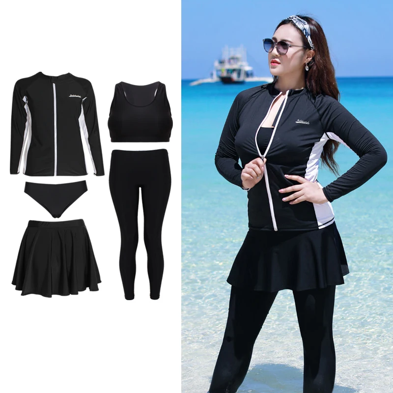 

Wisuwore 2023 New Plus Size Long Sleeve Swimsuit Women's Fat MM Split Five Piece Sunscreen Hot Spring Swimsuit Surfing Jellyfish