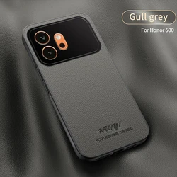 Luxury Lychee Matte Leather Magnetic Case - Shockproof Bumper Cover for Honor 600 Pro (GRAY)