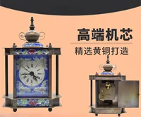 Old-fashioned pure copper enamel color cloisonne mechanical watch European blue pattern table clock home bedroom ornament 2