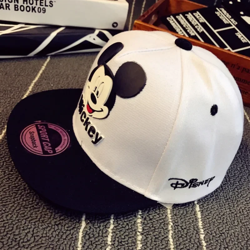 White Anime Cartoon Mickey Mouse Print Kids Hat Boys Girls Hip Hop Caps With Ears Flat Baby Photography Props Travel Hats 2-8Y