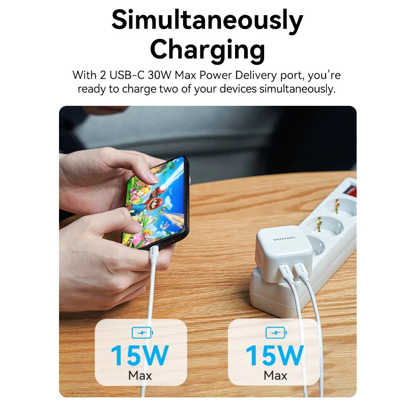 Vention 35W GaN Fast Charger USB Type C Charger For iPhone 14 13 Samsung iPad Switch QC 3.0 Quick Charge for Travel PD Charger