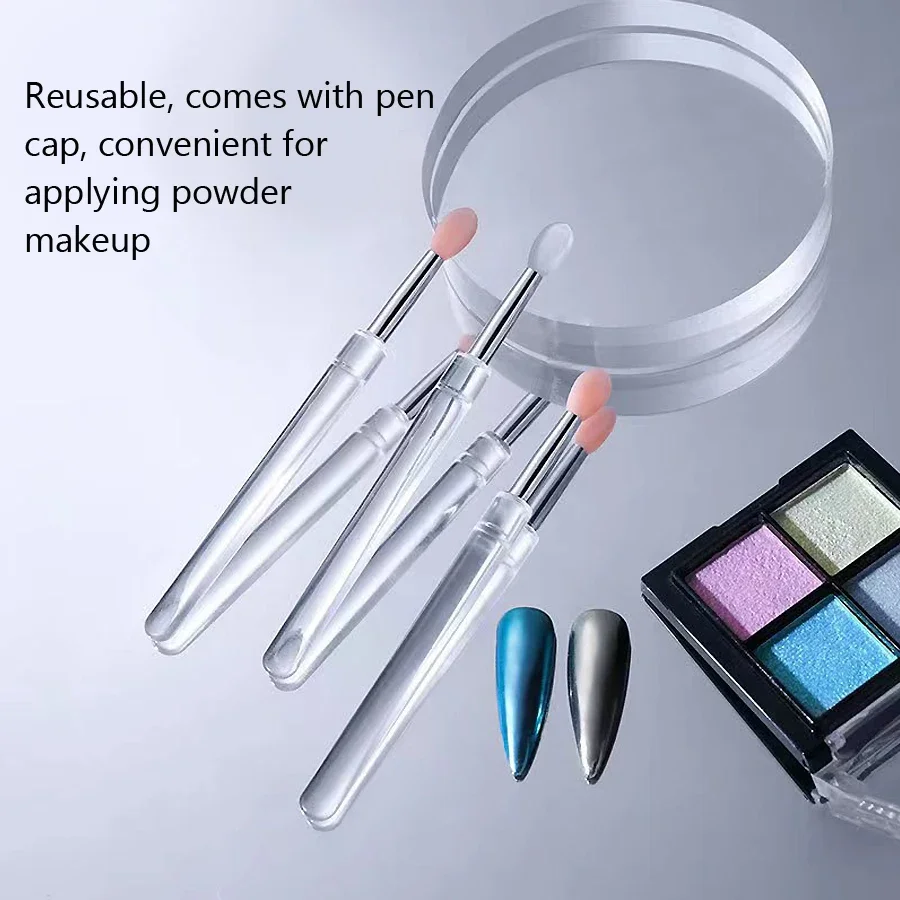 Nail Art Transparent Silicone Brush 2Pcs Mirror Glitter Powder Chrome Pigment Applicator Stick nail art brushes nail brushes nail art tools silicone applicator sticks
