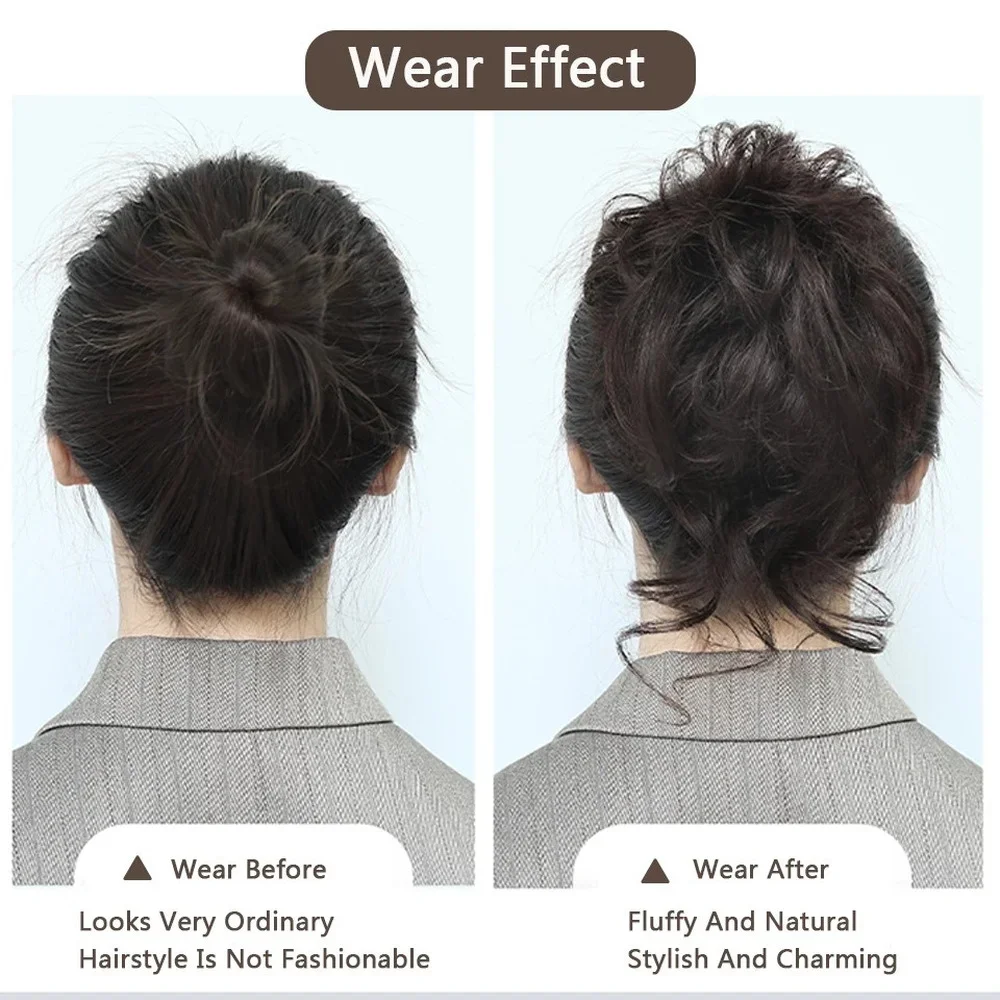 Chignon Sintetico 1P con Clip, Acconciatura a Coda di Cavallo, Estensione per Capelli Corti Ricci Ondulati, Nero o Biondo, per Donne, Novità 2025 - immagine 6