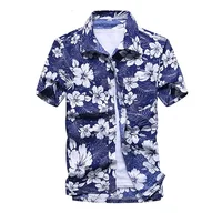 Summer Breathable Hawaiian Shirts Men Coconut Tree Printed Short Sleeve Button Down Vacation  Plus Size 2