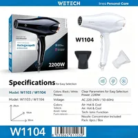 WETECH Sèche-cheveux professionnel ionique négatif 2200W, double tension 100-240V, air chaud et froid réglable, avec buse concentratrice, outil de coiffure pour salon et maison 5