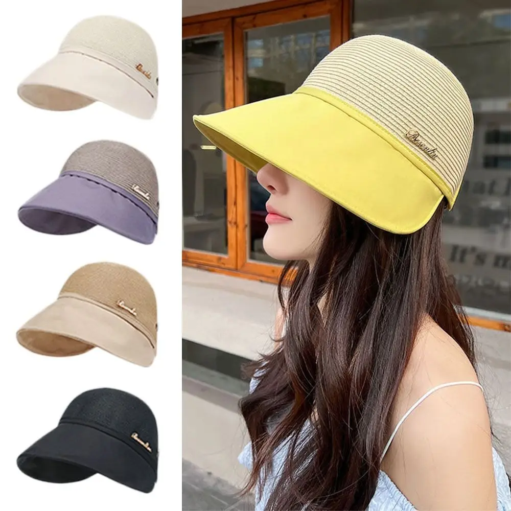 Summer Women Bucket Hat UV Protection Sun Hats Soft Foldable Wide Brim Outdoor Beach Hat Panama Cap Ponytail Cap 3