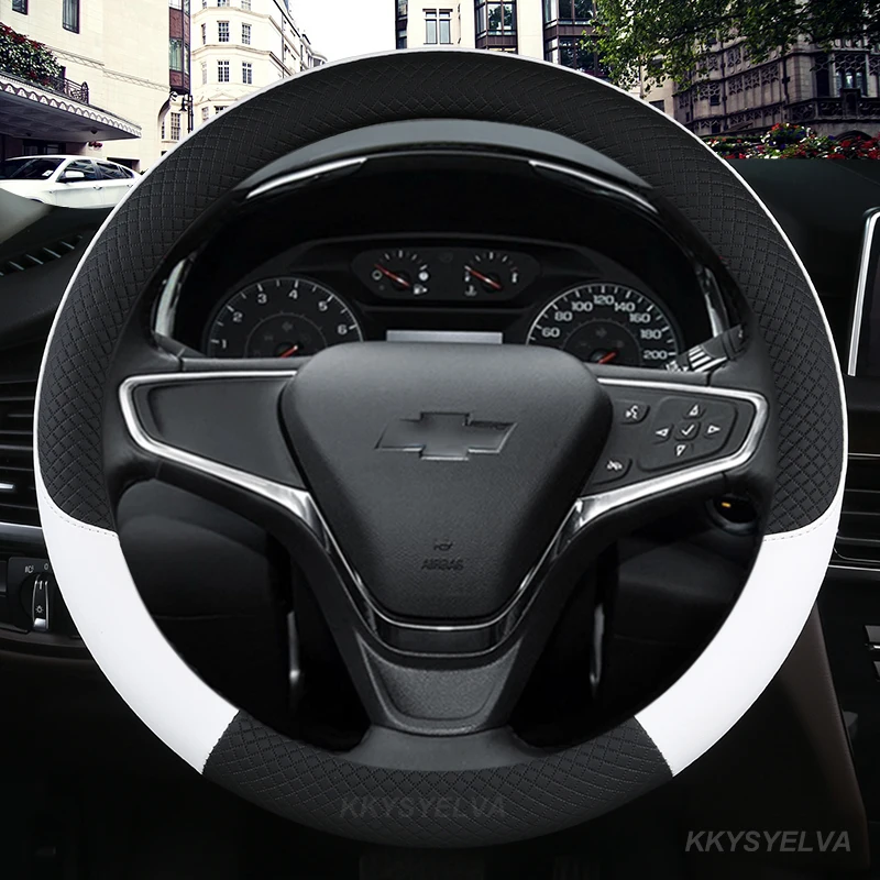 

Чехол для руля автомобиля 38 см 15 дюймов, кожаный чехол для Chevrolet Cruze Malibu Sail Spark Captiva Equinox Trax/Tracker AVEO Lova RV