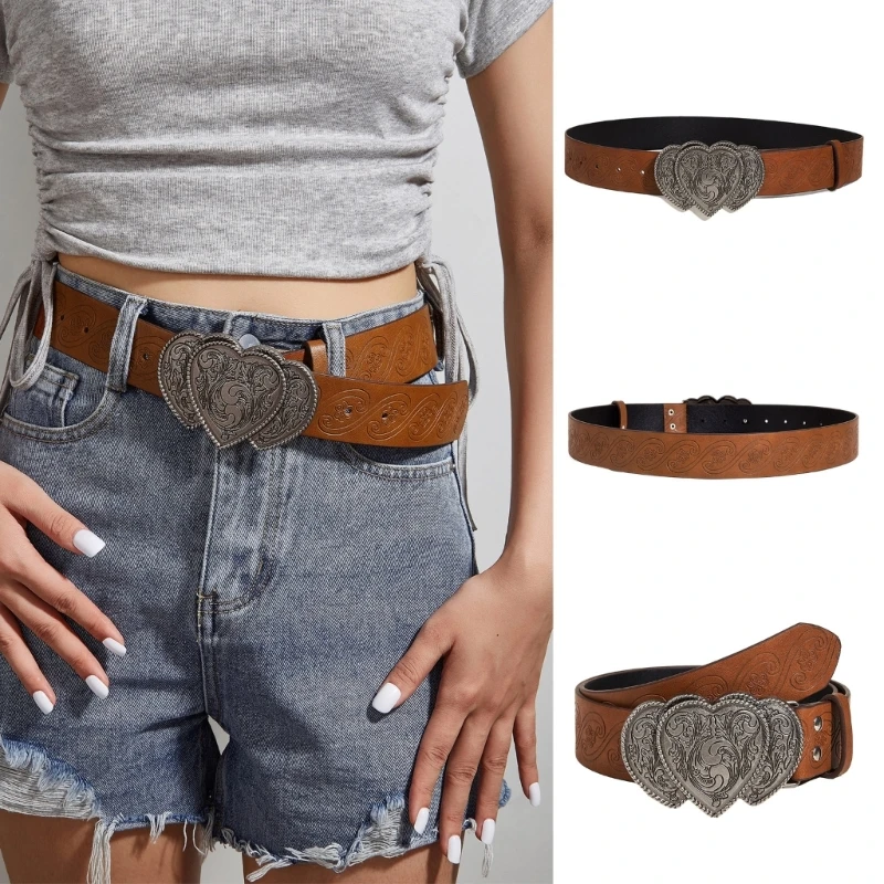 Women Belt Aesthetic Engraved Pattern Pants Belt Vintage Dress Up Belt Western Waistbelt Hot Girls Cowgirl Waistband