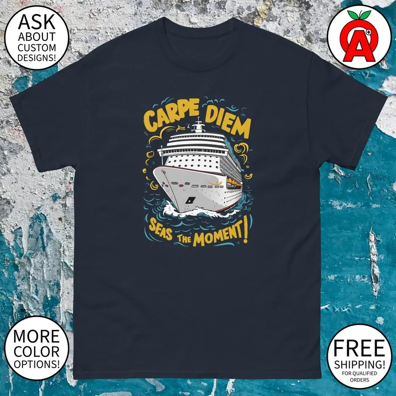 Фото Carpe Diem Seas в данный момент! Круизный лайнер Graphic Tee-для взрослых, унисекс-подарки на лето, круиз, отпуск, путешественники, поклонники, развлечение №2