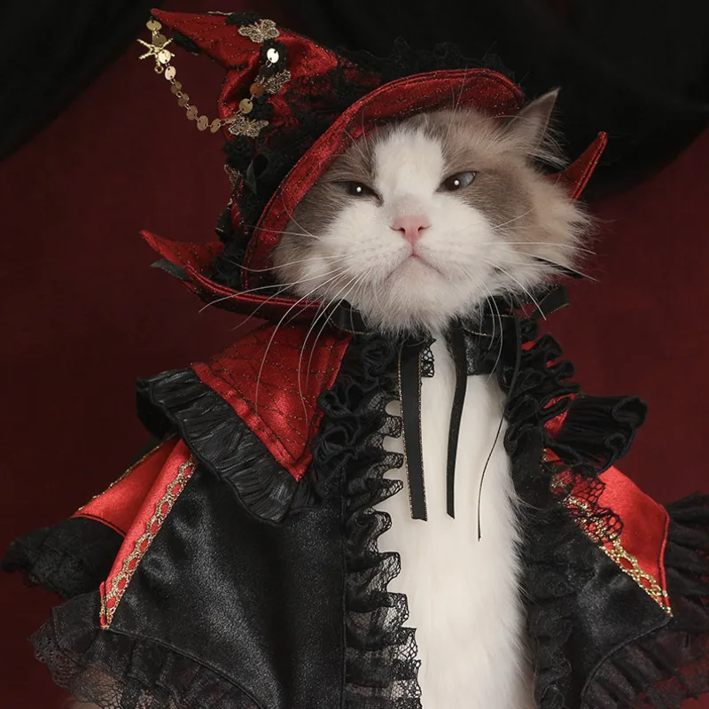 

BITEONE Halloween Pets Cosplay Dark Gothic Pet Costume Witch Cat Cloak Cat Lolita Pet Clothing Autumn Winter Pet Clothing