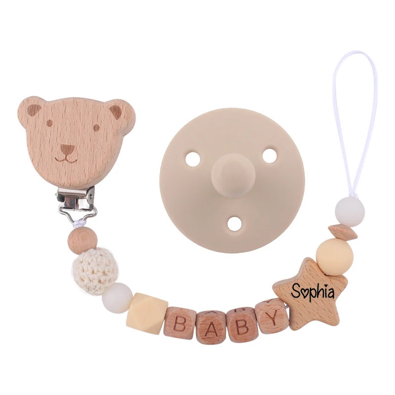 Personalized Baby Pacifier Clip Name Infant Dummy Clip Baby Souvenir Newborn Gift Wood Supplies New Mother Gift