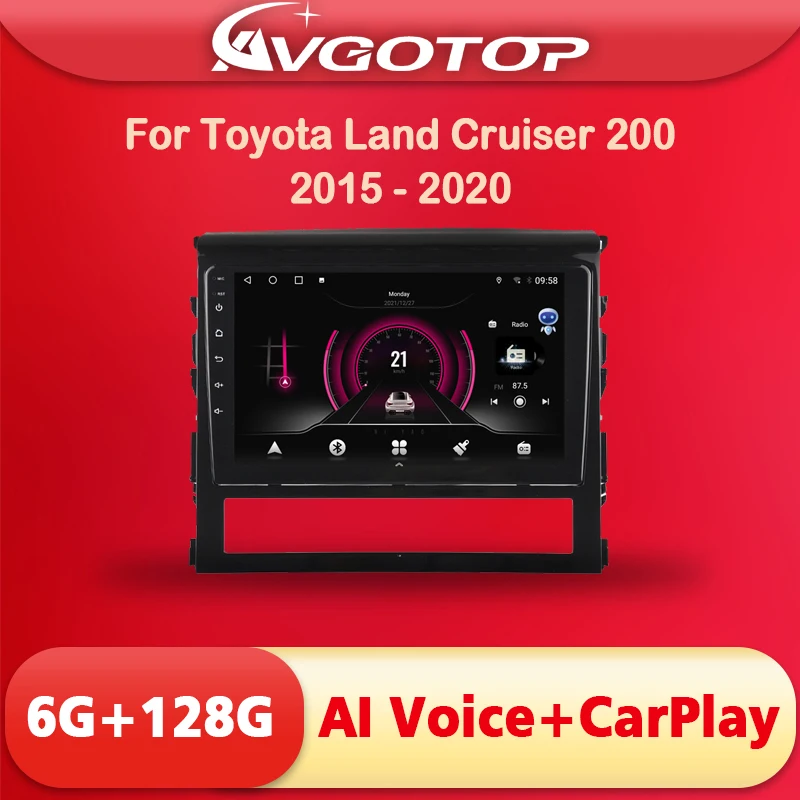 Автомагнитола AVGOTOP Android 11 для Toyota Land Cruiser 200 2015-2020 AI голосовая навигация Carplay Wi-Fi GPS