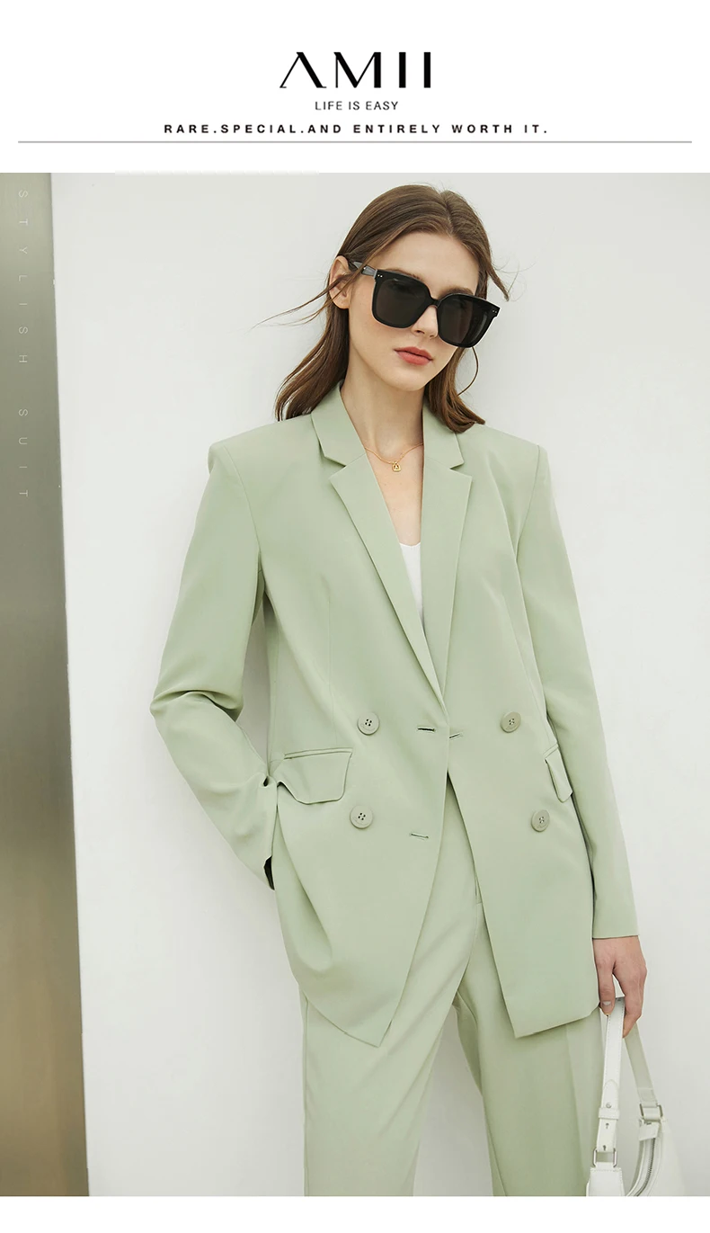Amii Minimalism Spring Jacket Women Blazer Coat Solid Double