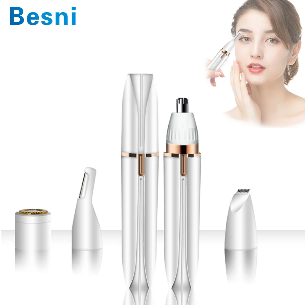 Portable 4 in 1 Electric Epilator Women Eyebrow Nose Lady Trimmer