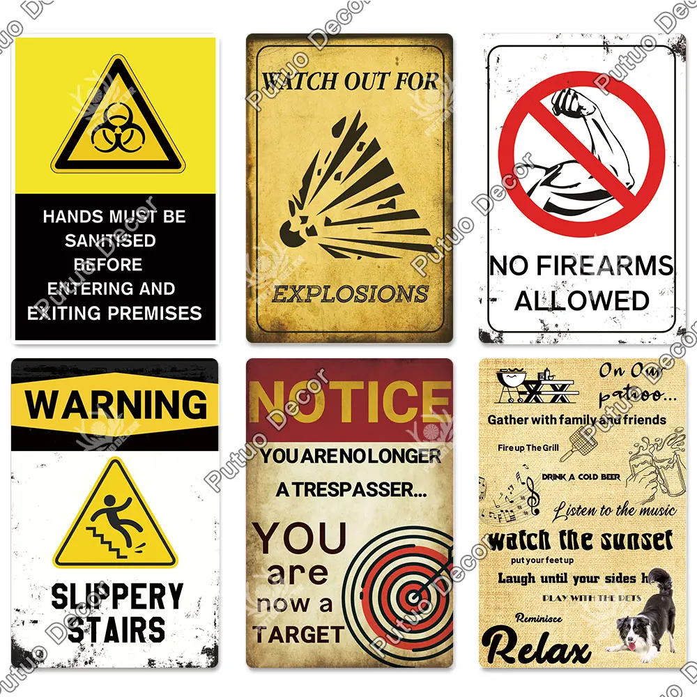 Putuo 장식 경고 BBQ Tin Sign No Smoking Plaque Metal Vintage Poster Wall Art Decor for Garage Quiet Zone Home Backyard