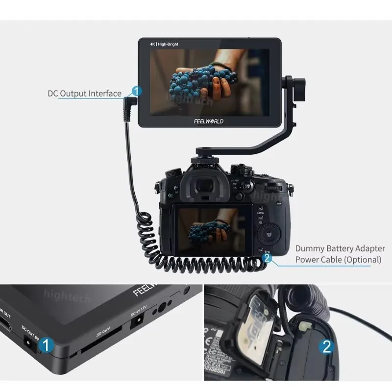FEELWORLD F6 PLUSX 5.5 Inch High Bright 1600nit Touch Screen DSLR Camera Field Monitor IPS FHD1920x1080 4K