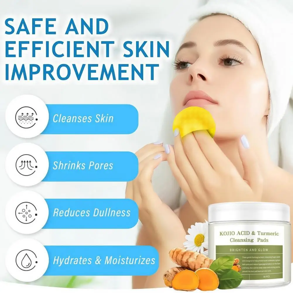 30/50Pcs Kojic Acid Cleansing Pads Dark Spots Makeup Removal Turmeric Gentle Pores Cleaning Exfoliating Face Cleaning Cotton 2