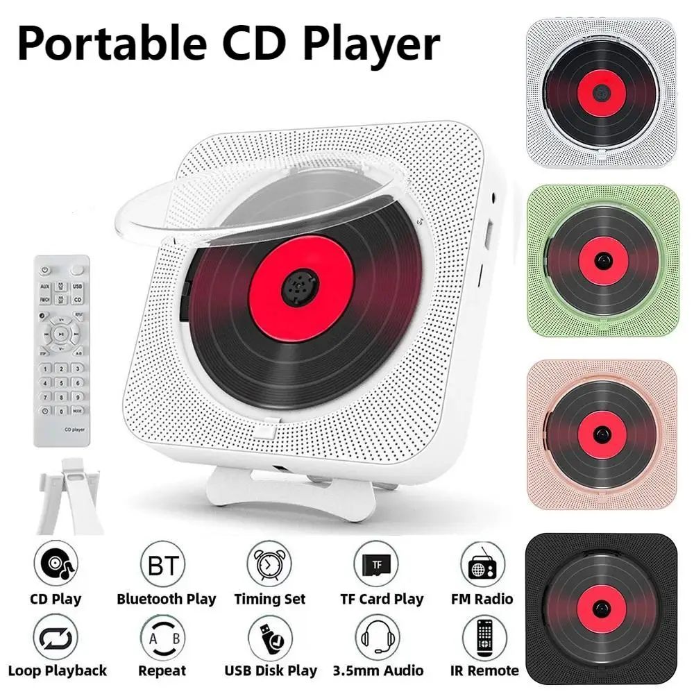 Portable CD Player Bluetooth Speaker LED Screen Wall Mounted Music Player FM Radio with Remote Control portable cd player,wall mounted cd player