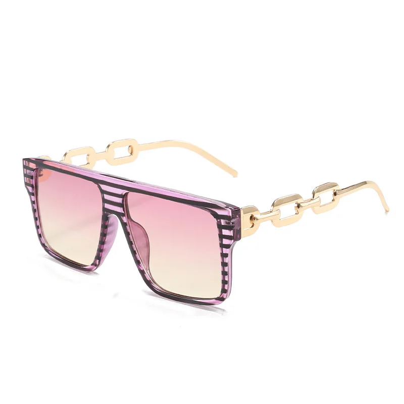 

Fashion Women Square Large-frame Metal Sunglasses Chain Temples Luxury Brand Design Anti-ultraviolet UV400 Casual Ladies Eyewear