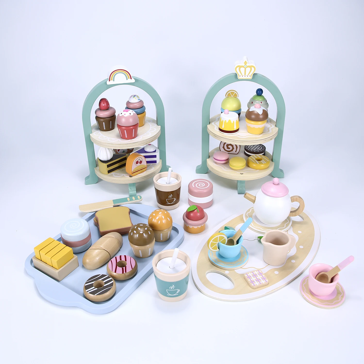 Kids Wooden Toys Afternoon Tea Toy Set Cake Ice Cream Tea Time Playset Toddler Pretend Play Kitchen Accessories kitchen toys pretend kitchen toys wooden ice cream playset wooden tea set toy