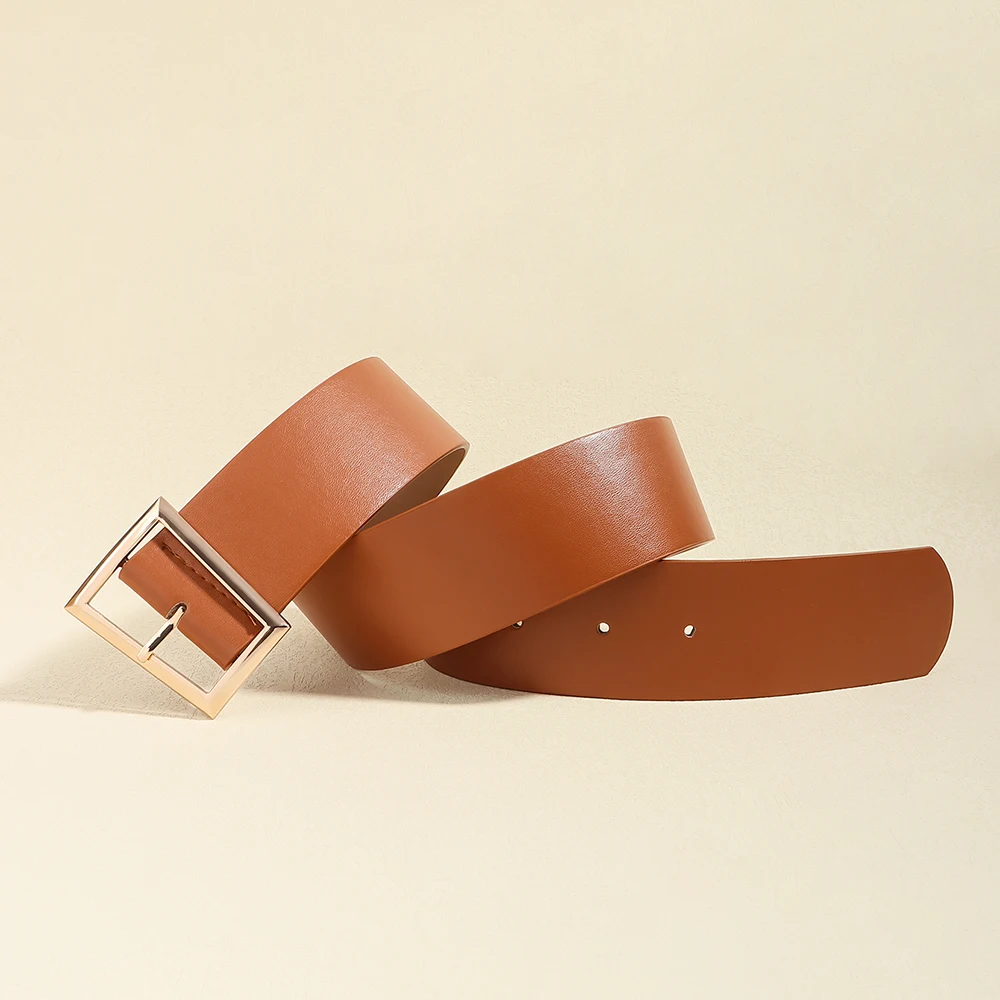Women's Ultra-Wide Fashion Waist Belt with Rectangular Metal Accents