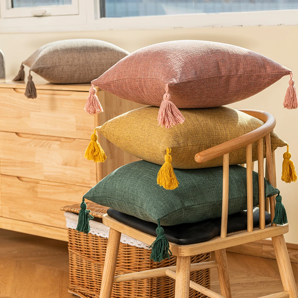 Tassel Solid Color Cushion Covers 2