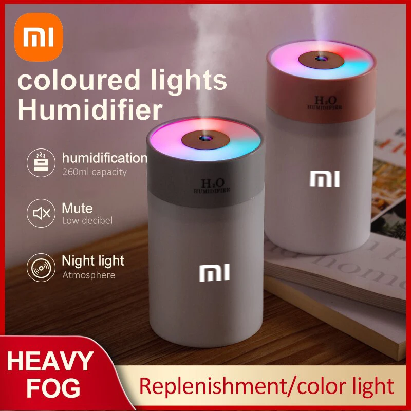 샤오미 야광 가습기 가정용 데스크탑 소형 물 보충 스프레이, 공기 가습 USB 자동차 휴대용 야간 조명, 260ml