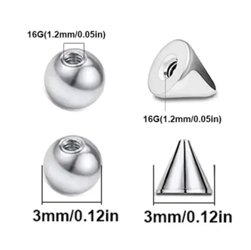 100pcs Externally Threaded Piercing Balls Stainless Steel Replacement Balls Piercing Parts Lip Helix Body Jewelry Accessories