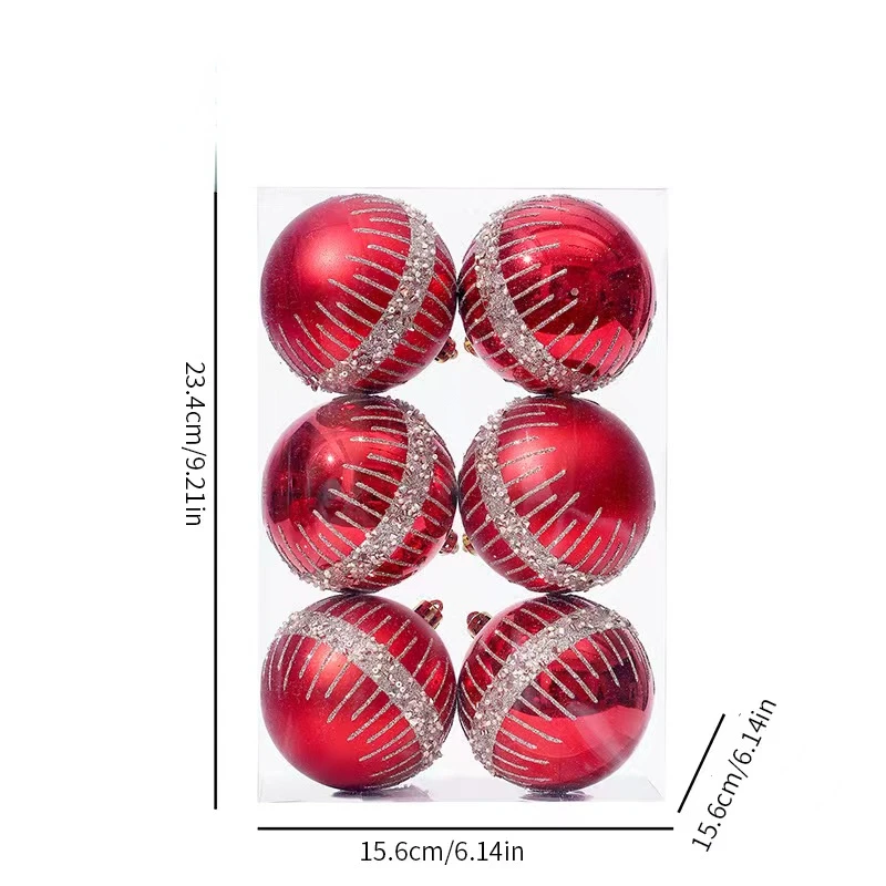 thumbnail image 1 of Juego de 6 delicados adornos navideños de bolas rojas de 8 cm, irrompibles, para decorar árboles de Navidad, 1 of 5