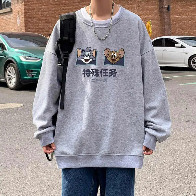 

2023 Spring and Autumn Round Neck Cartoon Sweater Men's Ins American Loose Bottom Long Sleeve Hoodless Jacket