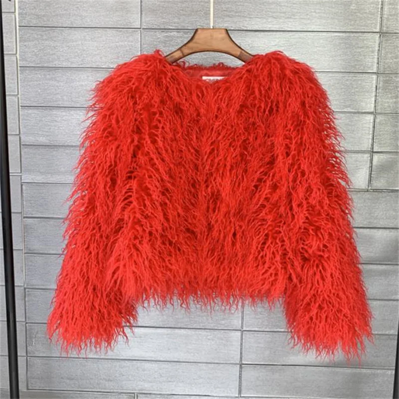 Colorful Warm Faux Women Fur Coat Loose Black White Pink Plush Coat Female Jacket Fur Autumn Winter Shaggy Outerwear 5