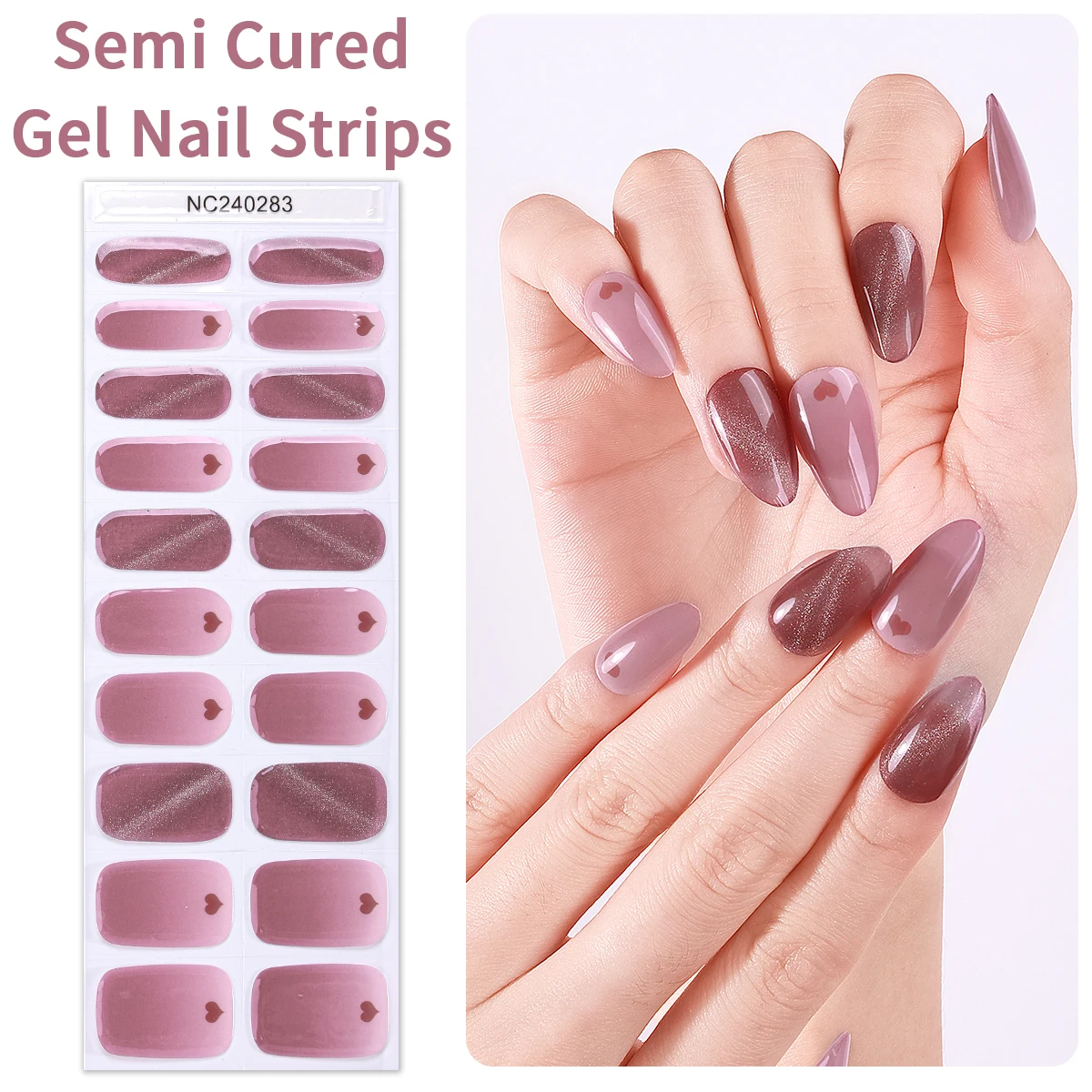 20tips Shiny Semi-Cured Gel Nail Strips Cat Eye Gradient Nail Art Sticker Press on Nails Gel UV Wraps for Manicure Decoration 5