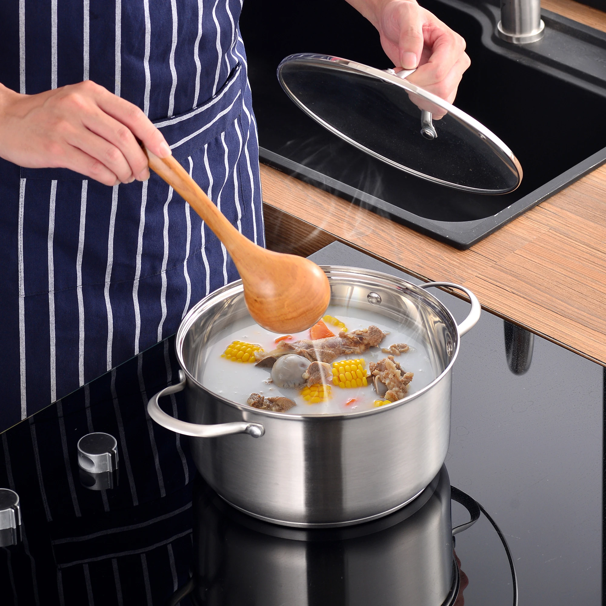 Stainless Steel Cookware Set 8/9/14 Piece Cooking Pot Pan Set Induction Safe Saucepan Casserole with Glass lid Non Stick